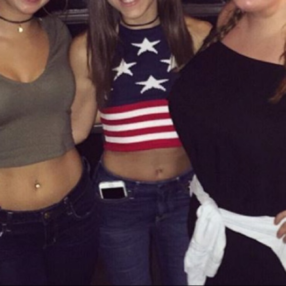 American Flag Halter Tie Crop Top